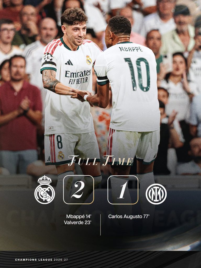 Kylian Mbappé y Fede Valverde festejan la victoria de Real Madrid. (Real Madrid C.F.)
