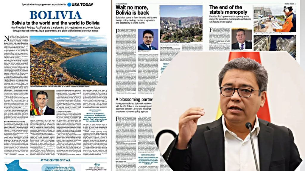 La separada sobre el Gobierno de Bolivia publicada en el influyente diario estadounidense USA Today. 