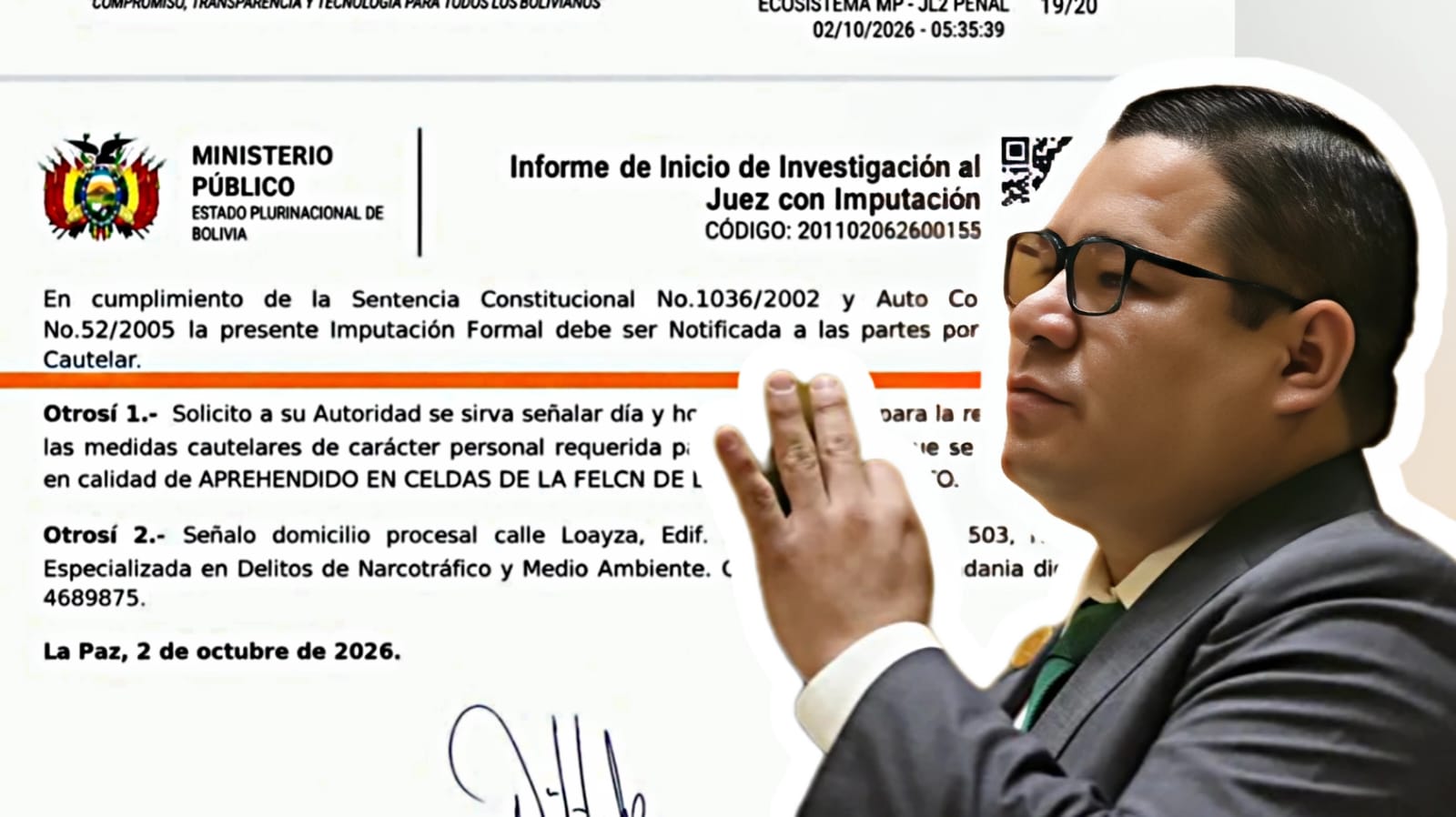 Fiscalía pide detención para el Fiscal General Roger Mariaca y fija audiencia cautelar para este sábado a las 05:00