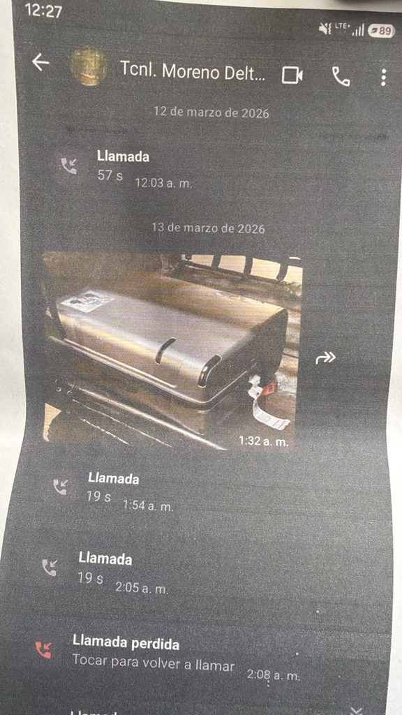 Imagen del celular del capitán Guillermo Ruiz en el que se los mensajes y llamadas realizadas por el entonces Directora Nacional de Inteligencia, Óscar Moreno.